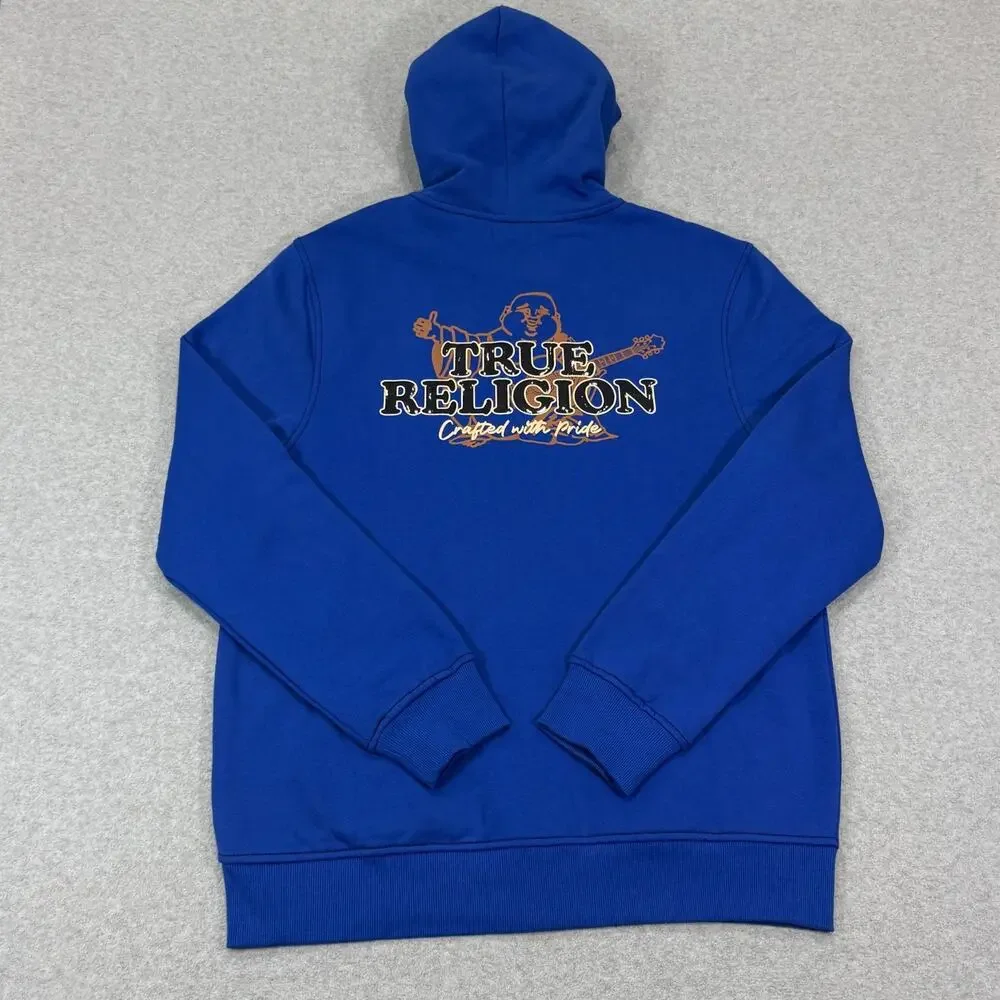 True Religion Mens Contrast TR Zip Hoodie Large L Surf The Web Blue Buddha NWT